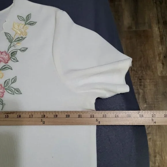 VTG Women's SZ LG Graff Knit Scalloped Pearl Button Top Blouse Floral Grandma - Picture 8 of 9